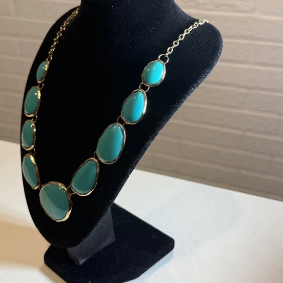 Turquoise Statement Necklace Gold Tone Chain Fashion Jewelry Women - Picture 4 of 4